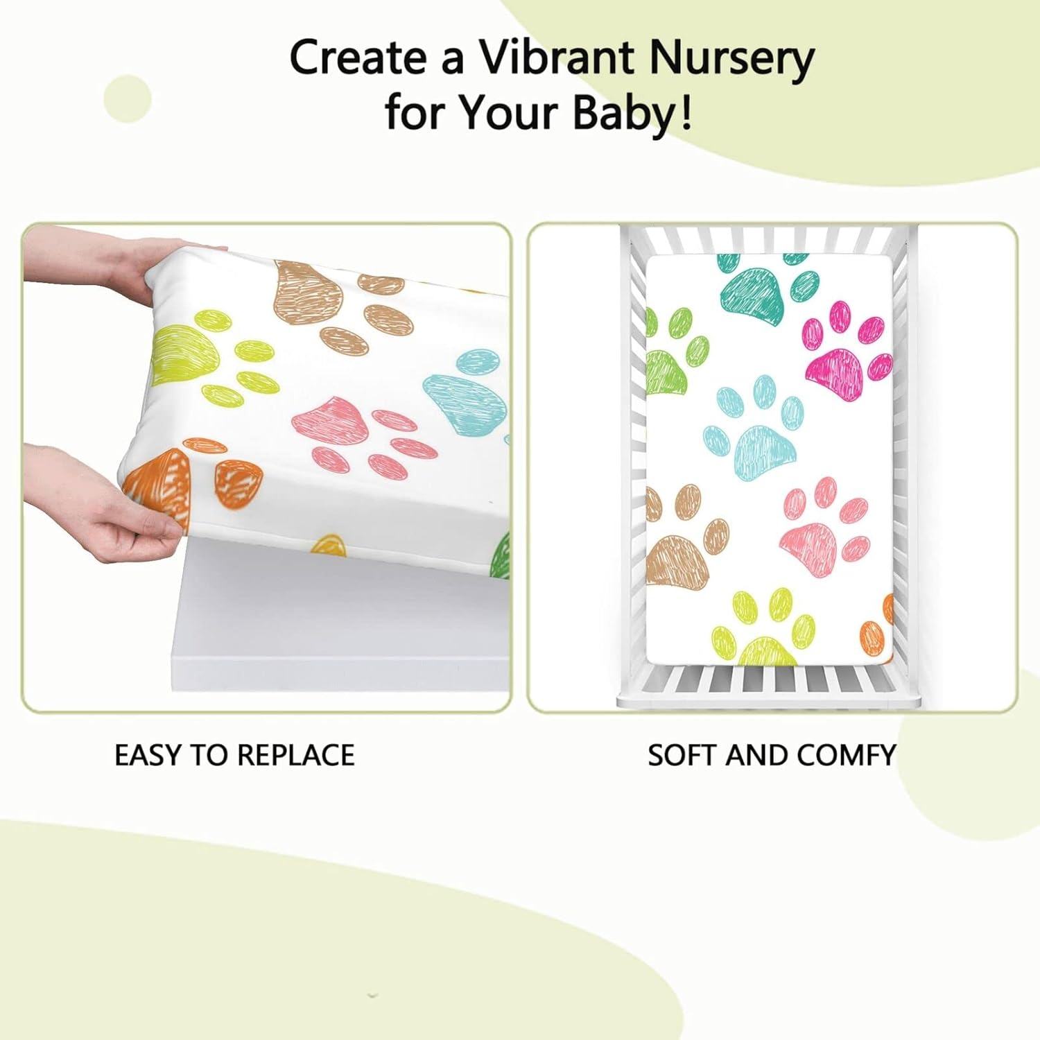 Dog Paws Themed Fitted Crib Sheet,Standard Crib Mattress Fitted Sheet Ultra Soft Material -Baby Sheet for Boys Girls,52 x 28 Inch,Multicolor