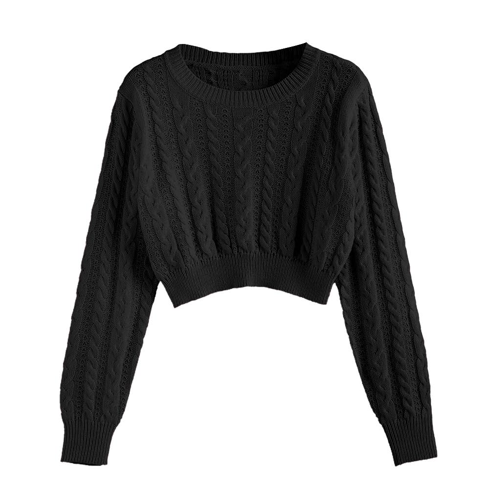 ZAFUL Women's Long Sleeve Cropped Sweater Knit Pullover Top