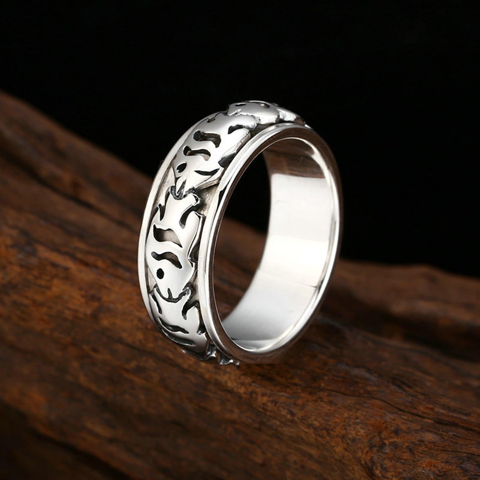 Anillo de compromiso de plata de ley 925 genuina para hombre, 7 mm, pescado, punk rock