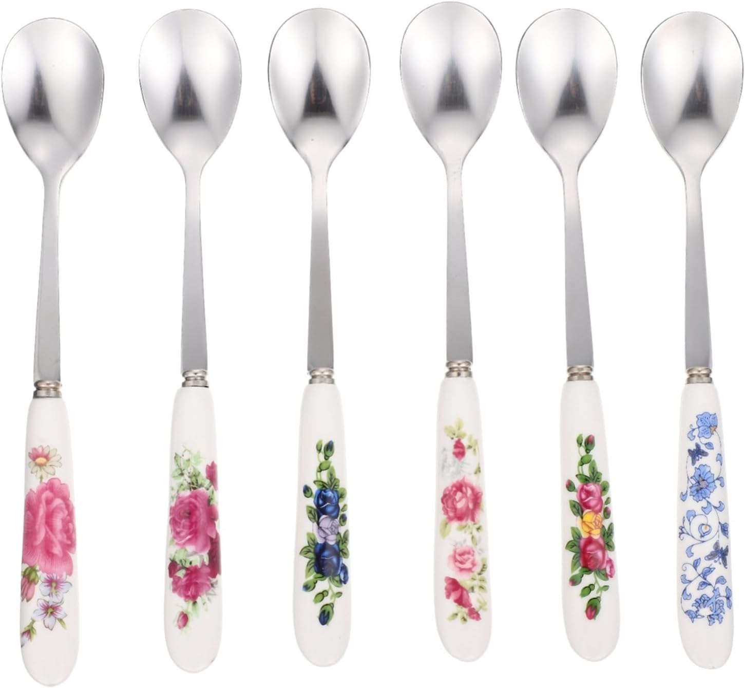 6 cucchiai di agitazione in Ceramica con Manico in Acciaio Inossidabile, 15,5 * 2,5 cm