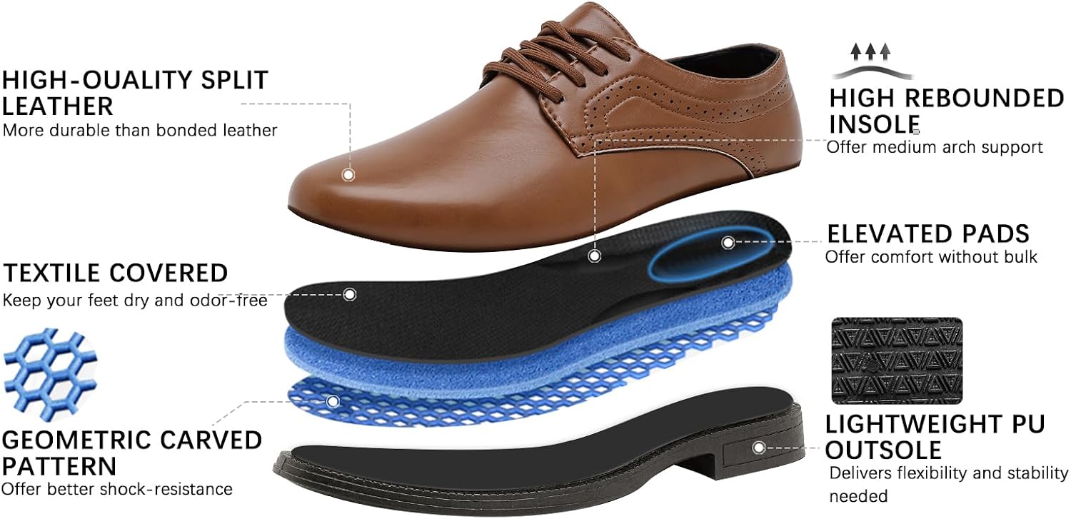 Men's Oxford Formal Dress Shoes Comfortable Classic Business Lace Up Derby Plain Toe