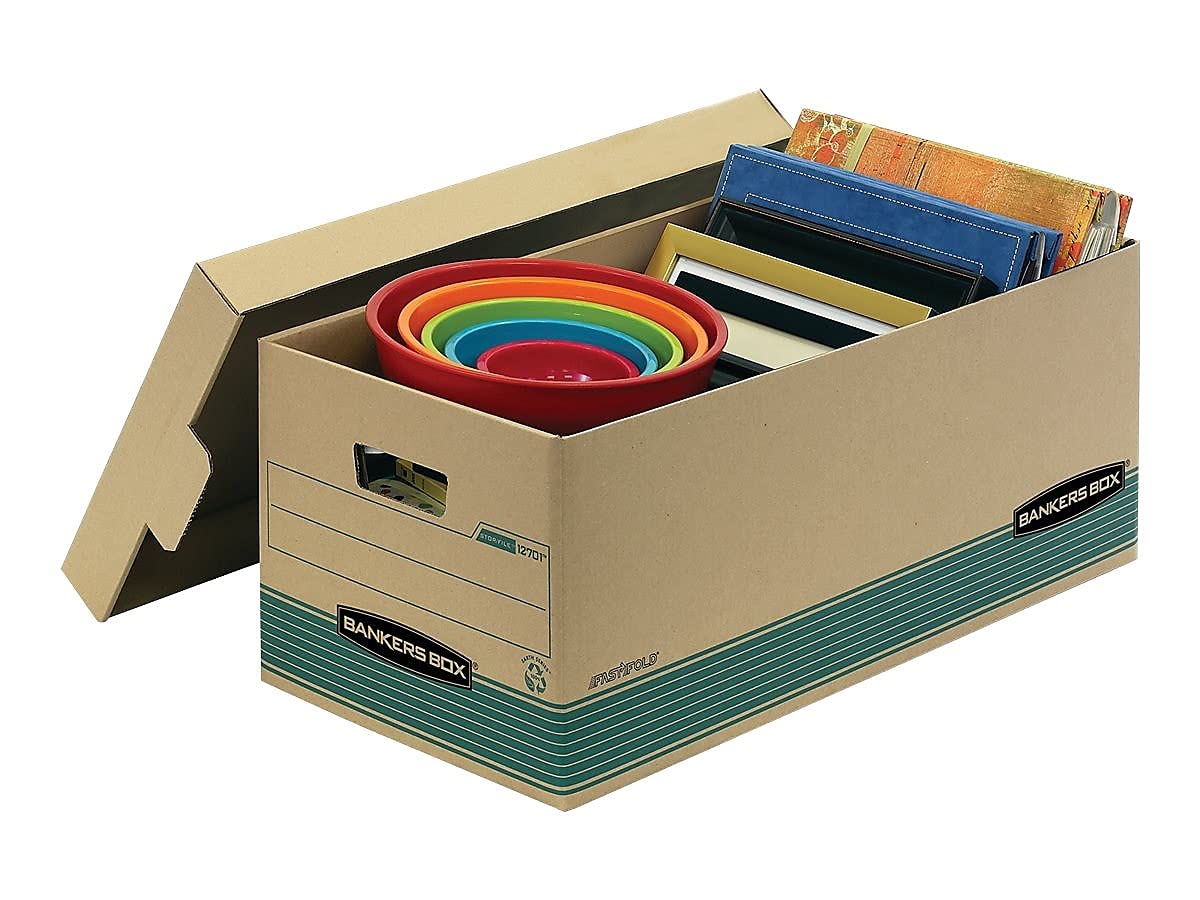 Bankers Box Stor/File 100% cajas de almacenamiento, color Kraft/Green 12-Pack