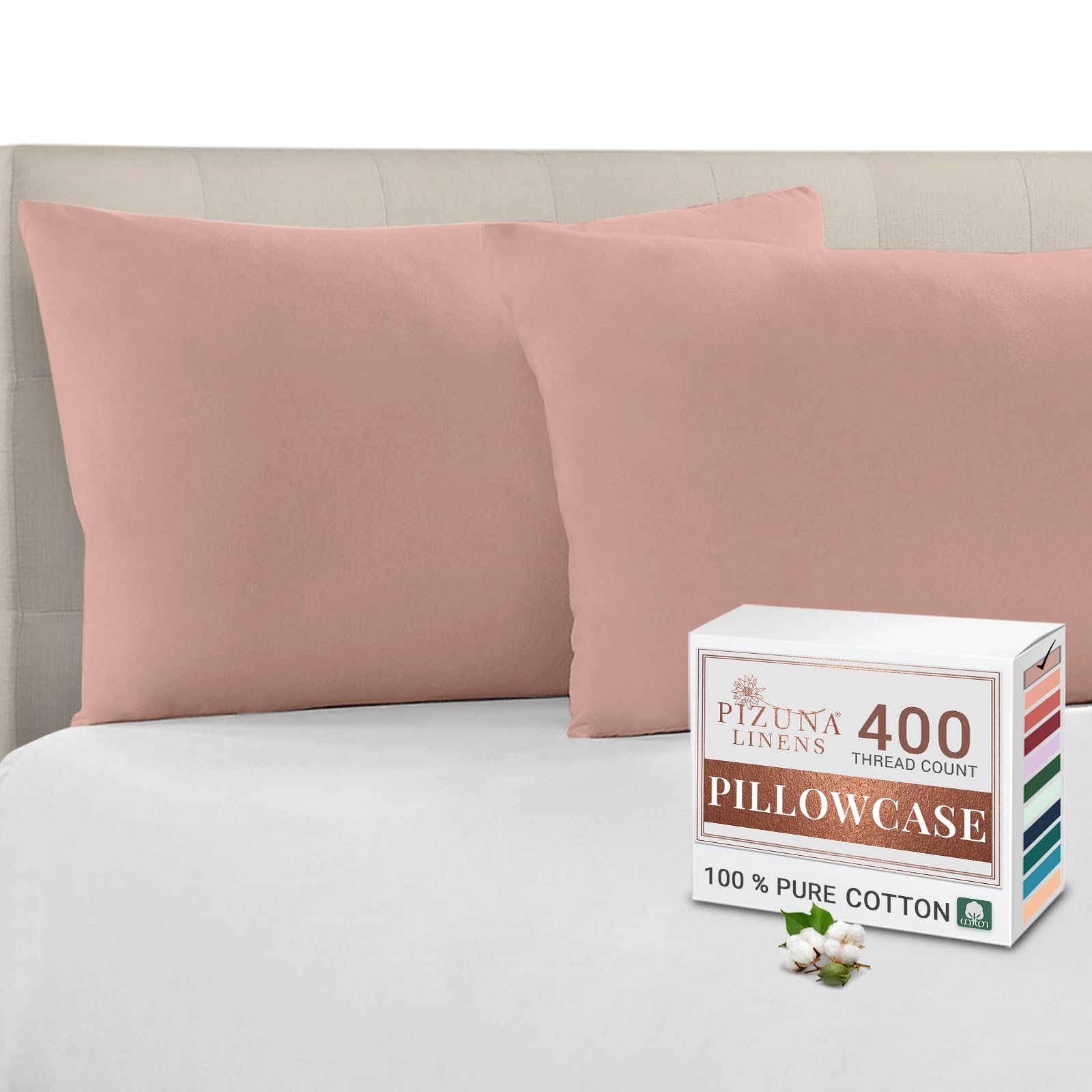 Pizuna 100% Cotton Standard Pillowcases 2 Pack White 50x75cm, 400 Thread Count Long Staple Combed Cotton Soft Pillow Cover, Sateen Weave Oxford Pillow Cases (Cooling Pillowcase 2PC) — view 15