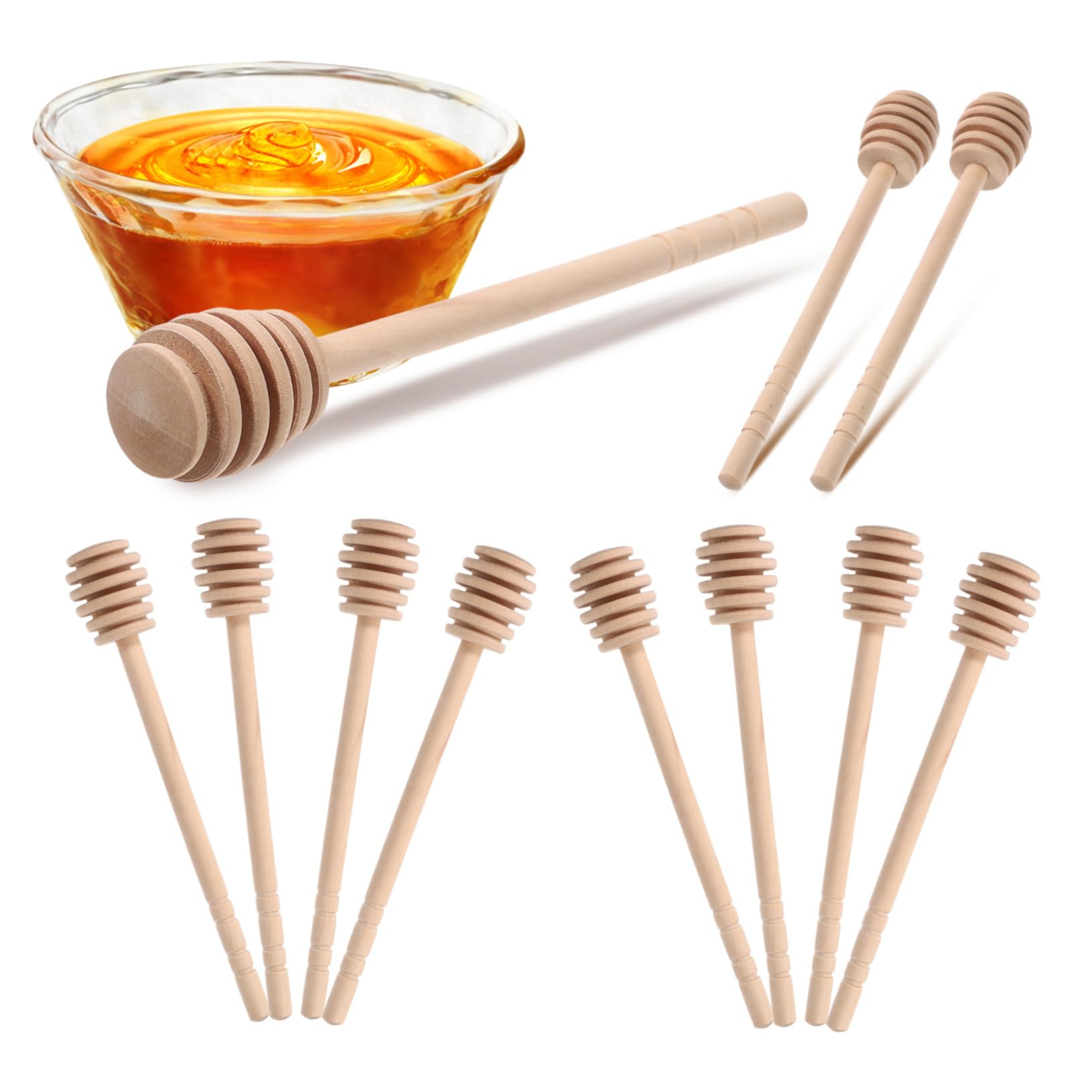 ABOOFAN 50pcs Wooden Honey Stirrers with Deep Grooves Long Handle for Dipping Jam Syrup Chocolate for Parties Beverages Effortlessly Sweeten Your Drinks