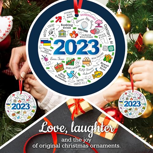 Image of Soul Decor 2023 Christmas Ornament, Christmas Tree Ornaments, Holiday Decor for Xmas Tree and Ribbon Included, Large 3.75 inch Round Metal Ornament