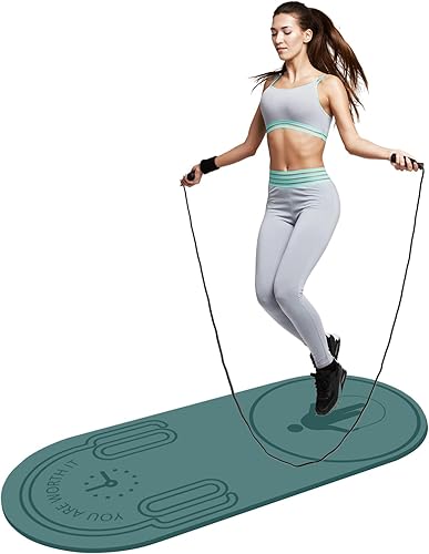LERYG Tapete de cuerda de saltar de 8201.181 in, tapete de ejercicio duradero, antideslizante, tapete de entrenamiento con cuerda de saltar y bolsa