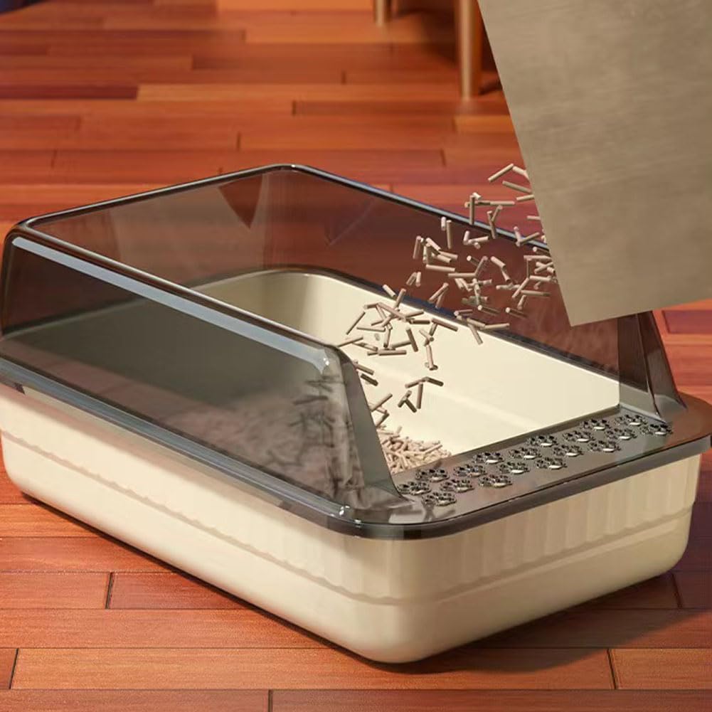 Plastic 20" x 14" x 8" Semi-Closed Cat Litter Box with Enclosure Lid and Scoop (Shell Pink)