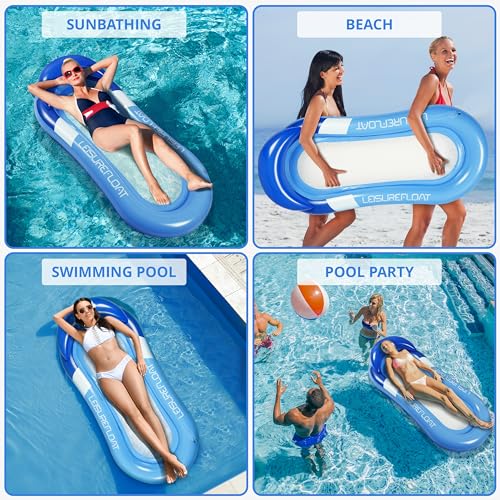 Belle Vous Galleggiante Piscina Blu con Poggiatesta - Lettino Gonfiabile da Piscina da 78 x 150 cm - Sdraio Gonfiabile Piscina, Spiaggia, Lago, per Abbronzatura e Feste Estive per Adulti - Immagine 5