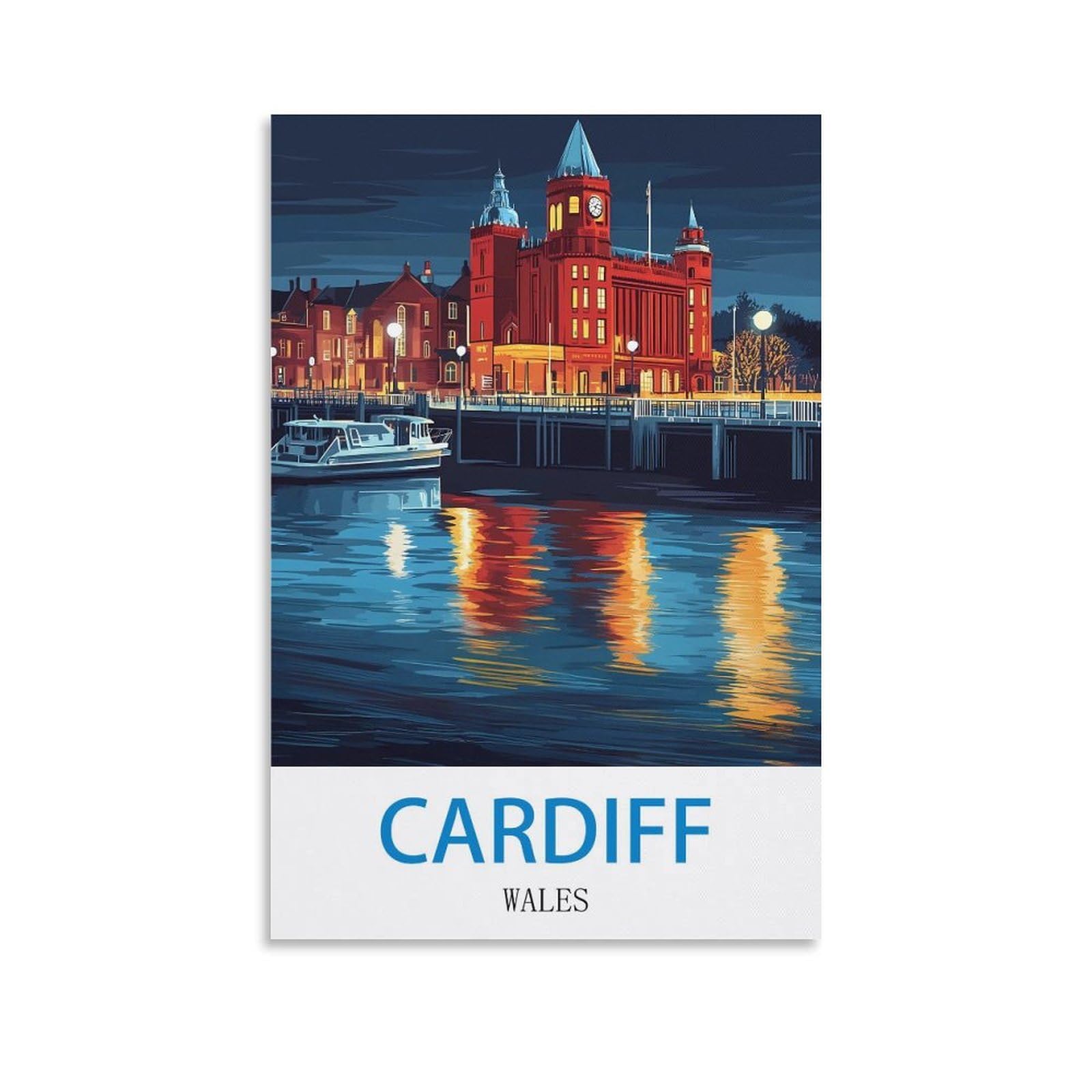 WGMDOEE Cardiff Wales Vintage Travel Posters 08x12inch(20x30cm) Canvas Poster Living Room Wall Art Home Decor