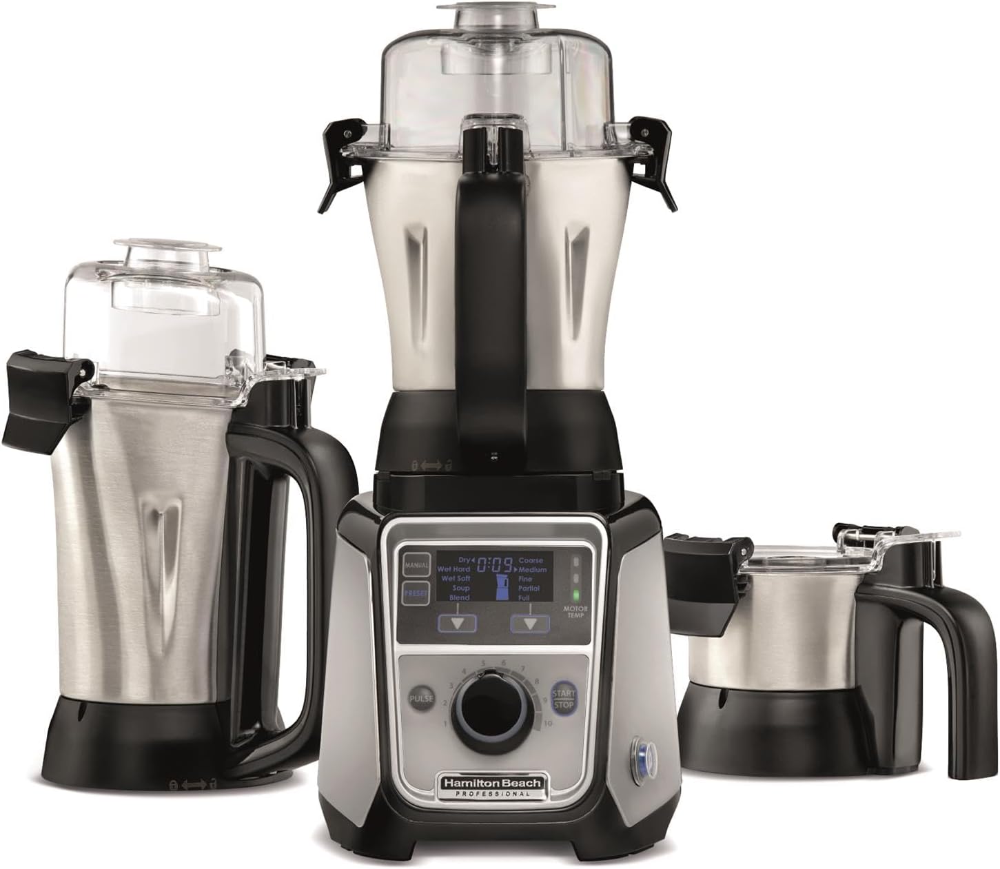 Hamilton Beach Professional Juicer and Mixer Grinder with Triple Motor Overload Protection,3 Stainless Steel Leakproof Jars,Silver, 58770-SAU,1400 watt Min 1year manufacturerwarranty"