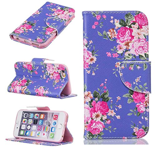 KKEIKO® iPhone 6 / 6s Plus Case [with Free Tempered Glass Screen Protector], Leather Colorful Pattern Design Flip Wallet Case, Premium Protective Bumper Cover for Apple iPhone6 6s Plus (Purple)