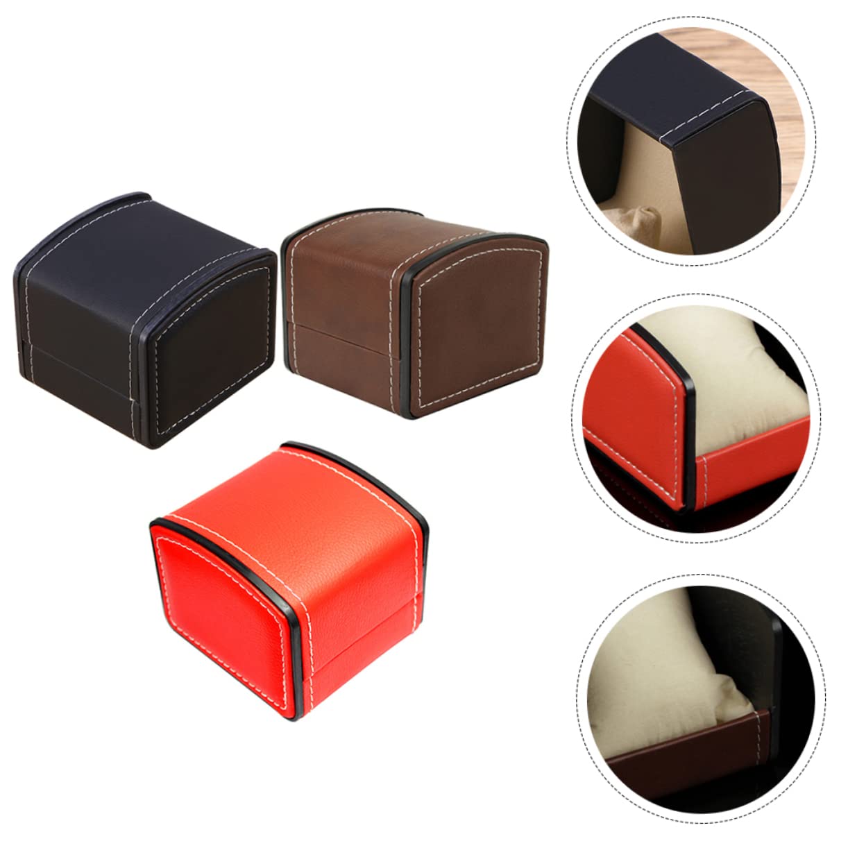 CONGARTENO 3pcs PU Leather Watch Display Case Stylish Jewelry Holder for Wristwatches Bracelets and Elegant Design for Personal and Business Use