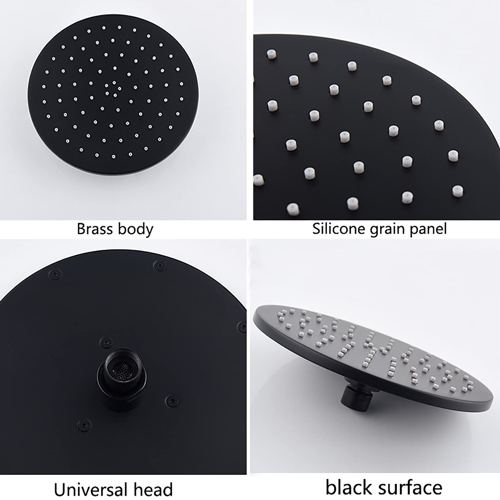Alcachofa de Ducha Negro Cabezal de Ducha Lluvia de Alta Presión Latón Alcachofas Fijas para Ducha Ronda Ajustable Rociador Ducha Efecto Lluvia, Rosca Universal G1 / 2'',8 Inch