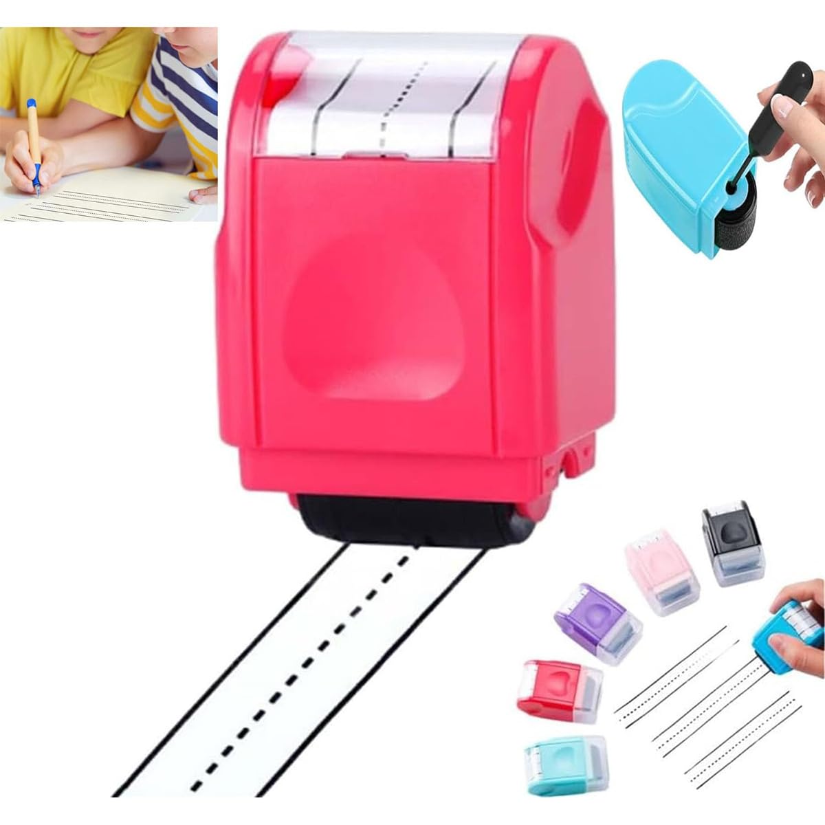 Race Track Stamp Roller Car Track Stamp Roller Handwriting Lines Stamp Roller Writing Lines Stamp Roller Dashed Handwriting Lines Practice Roller Stamp Line Road Stamp Roller for Kids (Red)