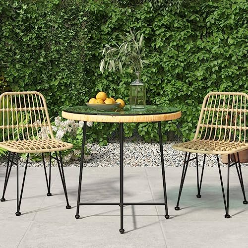 QUAHEAS Esstisch Ø80 cm, Hartglas und Stahl, UV-beständig, runder...