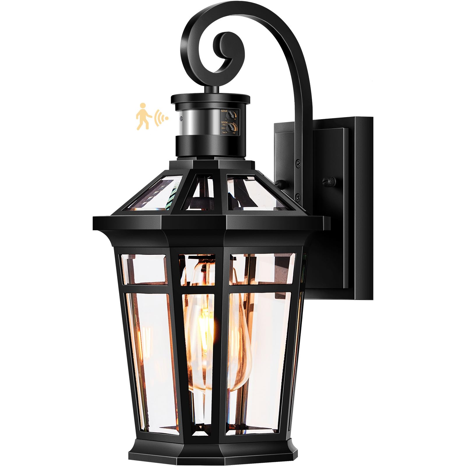 OPAXIS Motion Sensor Outdoor Wall Lights, Black Dusk to Dawn Porch Light Wall Mount, Exterior Lighting Fixtures, Outdoor Wall Sconce Lantern with