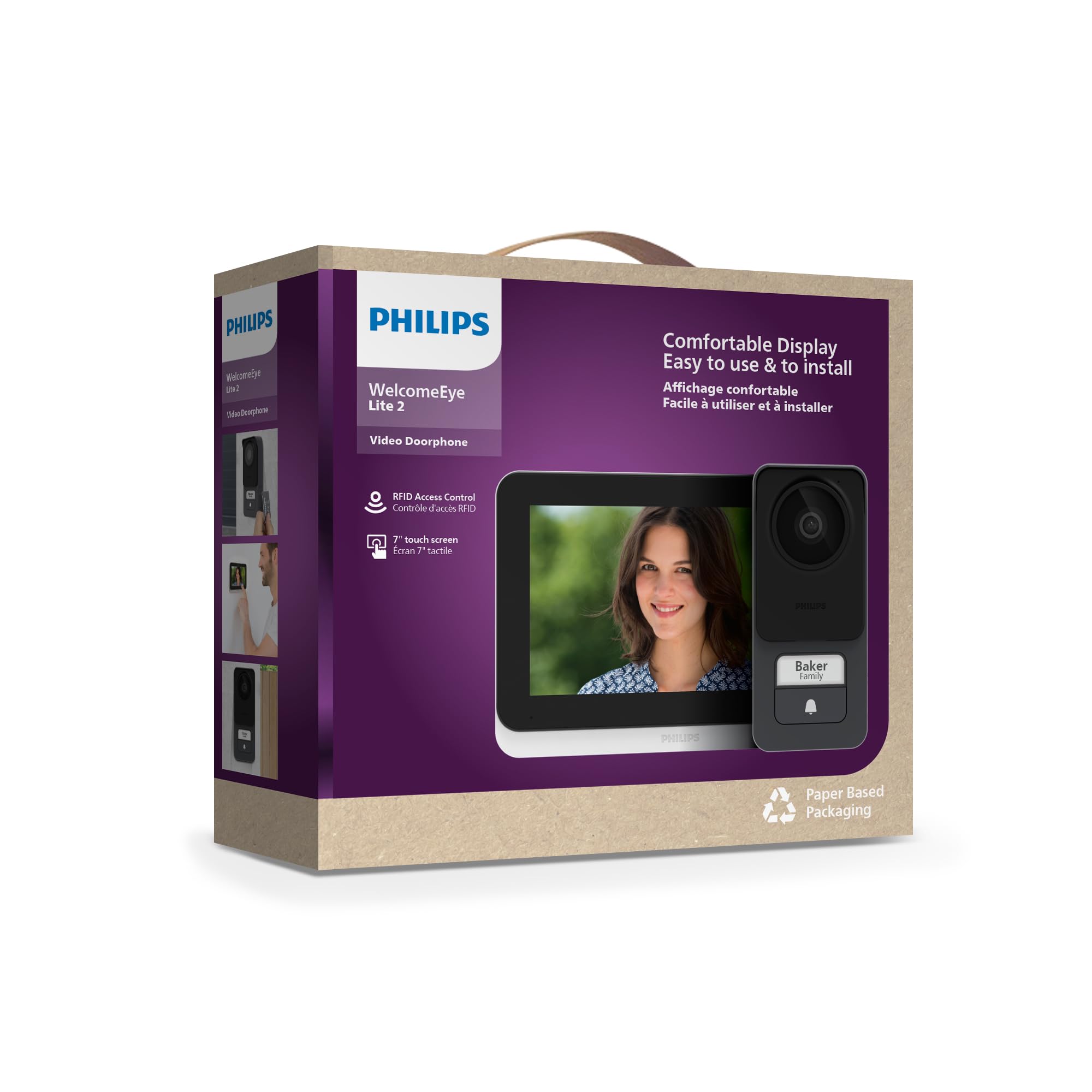 Philips Videoportero 2 Hilos, Pantalla Táctil, Interfono, Cámara y RFID | Hasta 120 m, cámara 2 MP de 110°, visión nocturna, 2 tarjetas incluidas, Door Check y control de portillo y portón; IP55.