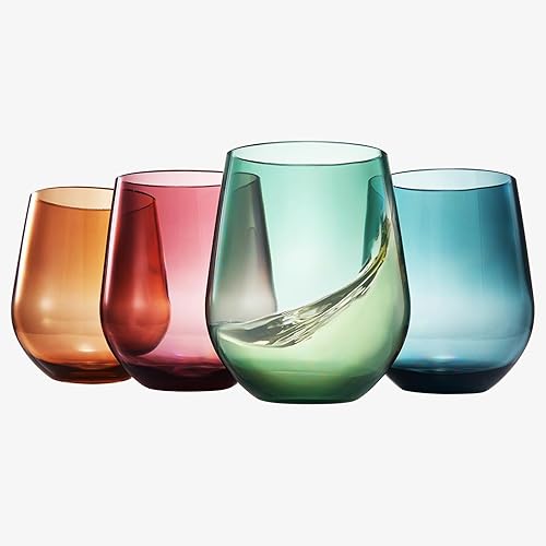 Tritan - Copas de vino de plástico irrompibles sin BPA, juego de 4 unidades, vasos de vidrio acrílico, de colores irrompibles, reutilizables, aptos