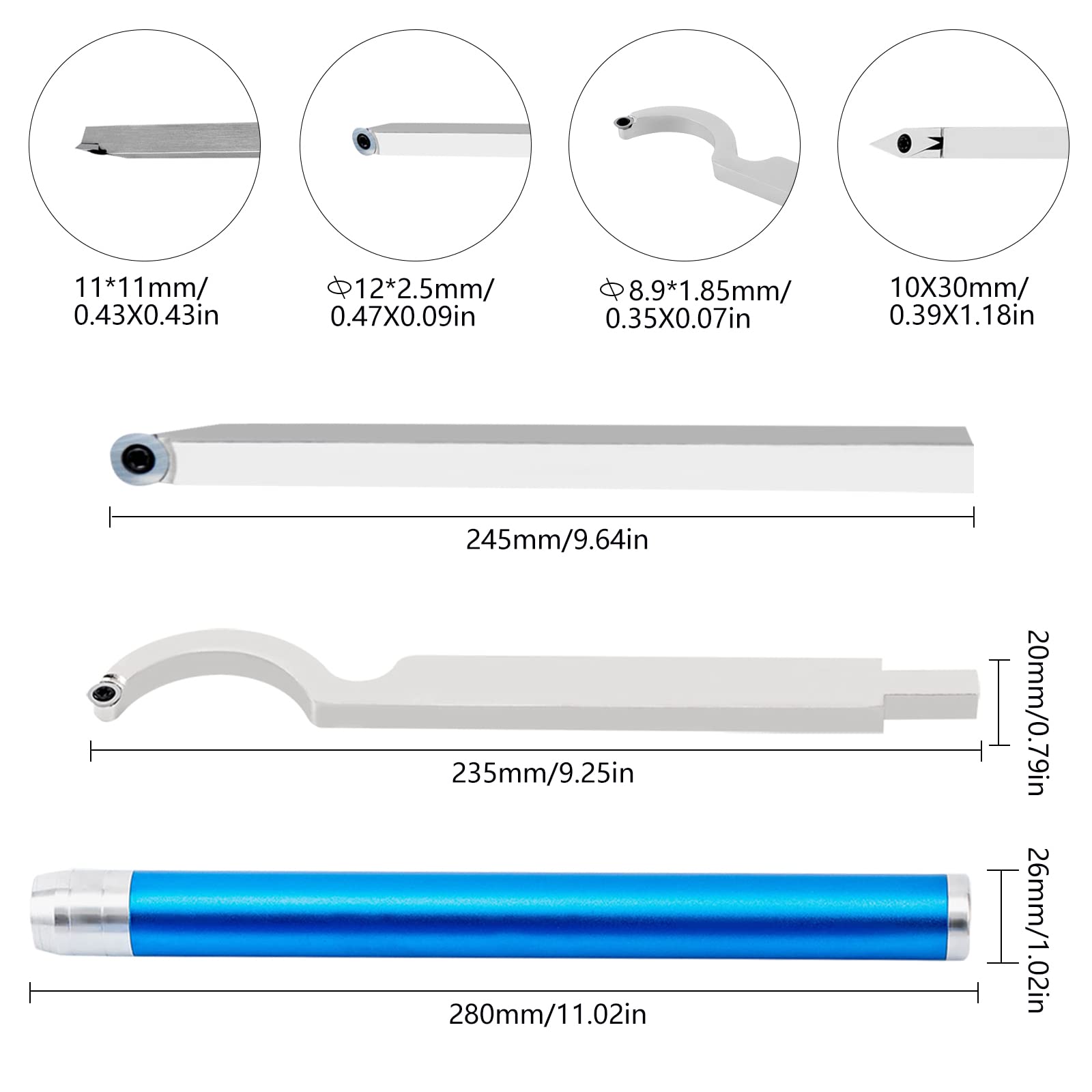 Utensili per tornio, set di utensili rotanti in legno, utensili rotanti in metallo duro con forma di diamante, rotondi, frese quadrate, tornitura intercambiabile, per fai da te o carpentieri
