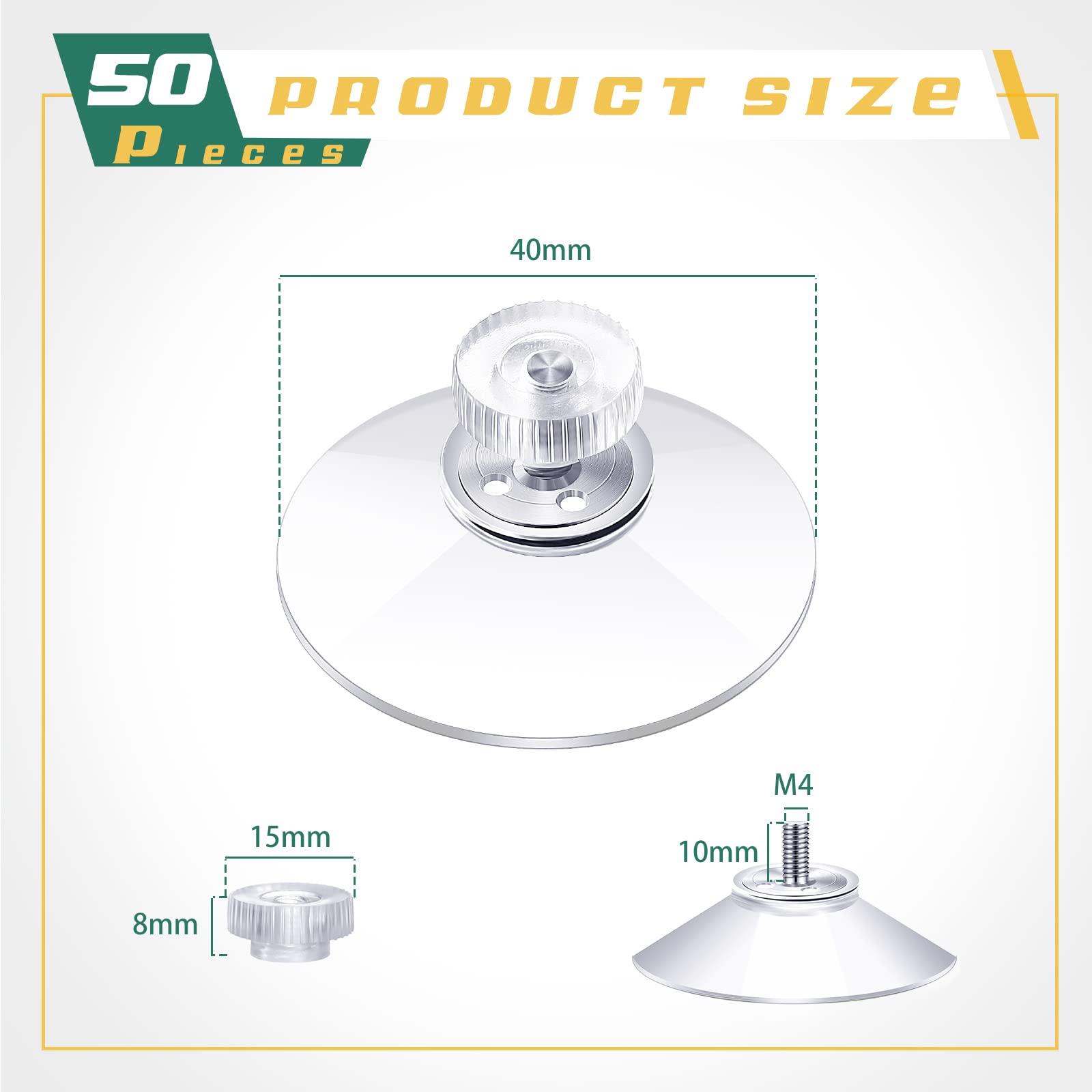 Ventouses en Plastique 40 mm Ventouse en PVC Transparent Support d'Aspiration Adhésif Puissant avec Écrou à Vis pour Tissu d'Ombre de Voiture Porte Verre Fenêtre Salle de Bain (50 Pièces)