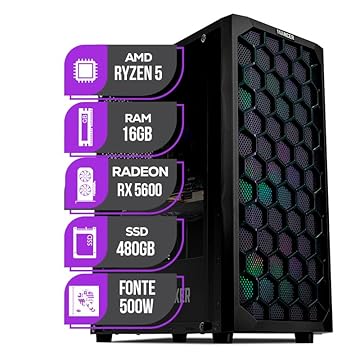 PC Gamer Mancer | AMD Ryzen 5 5500 | Placa de Vídeo RX 5600 6GB | 16GB DDR4 | SSD 480GB | Fonte 500W 80 Plus