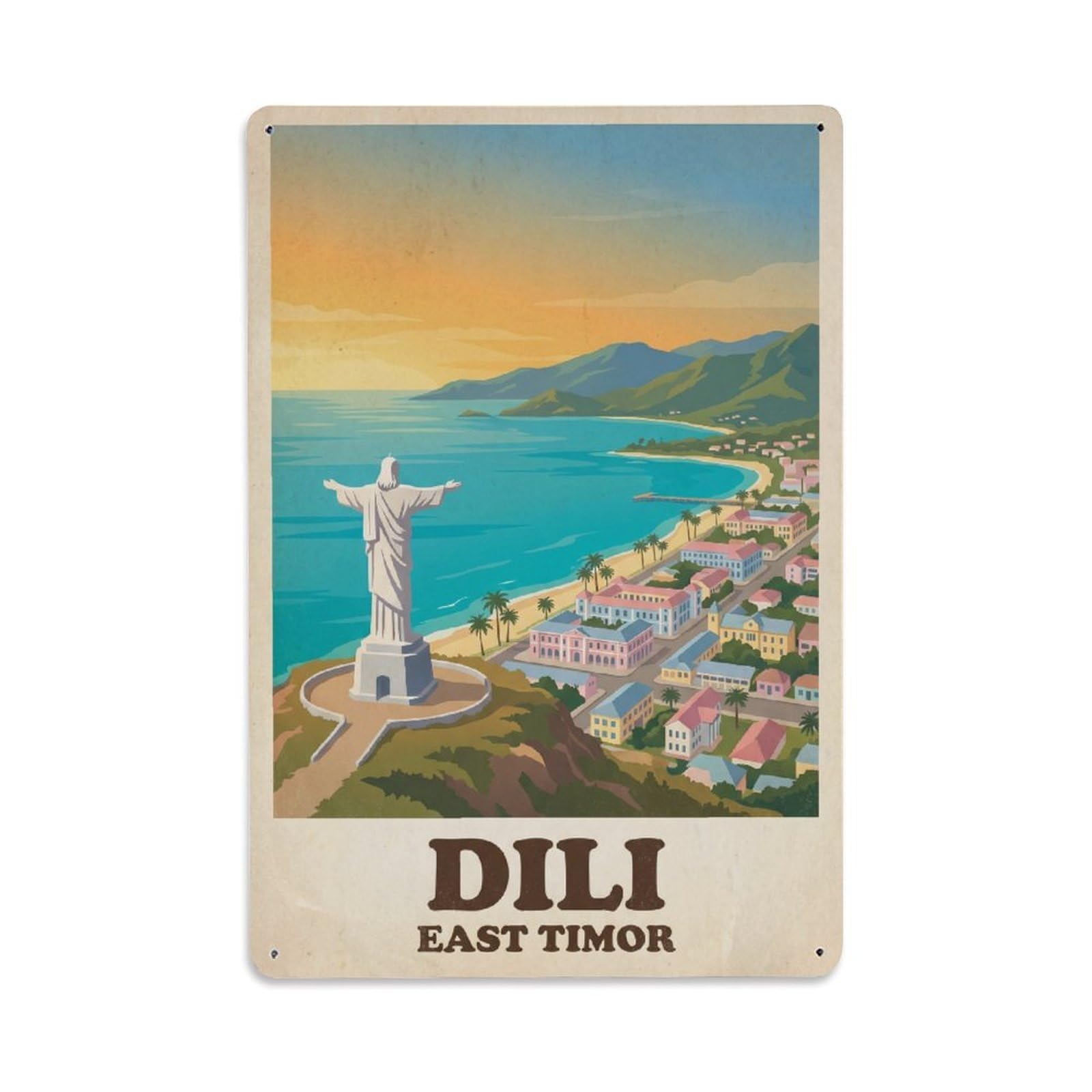 Metal Tin Sign Vintage Travel East Timor Dili
