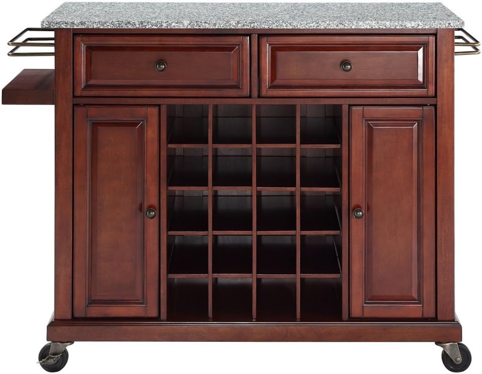 Crosley Solid Granite Top Wine Cart, Vintage Mahogany