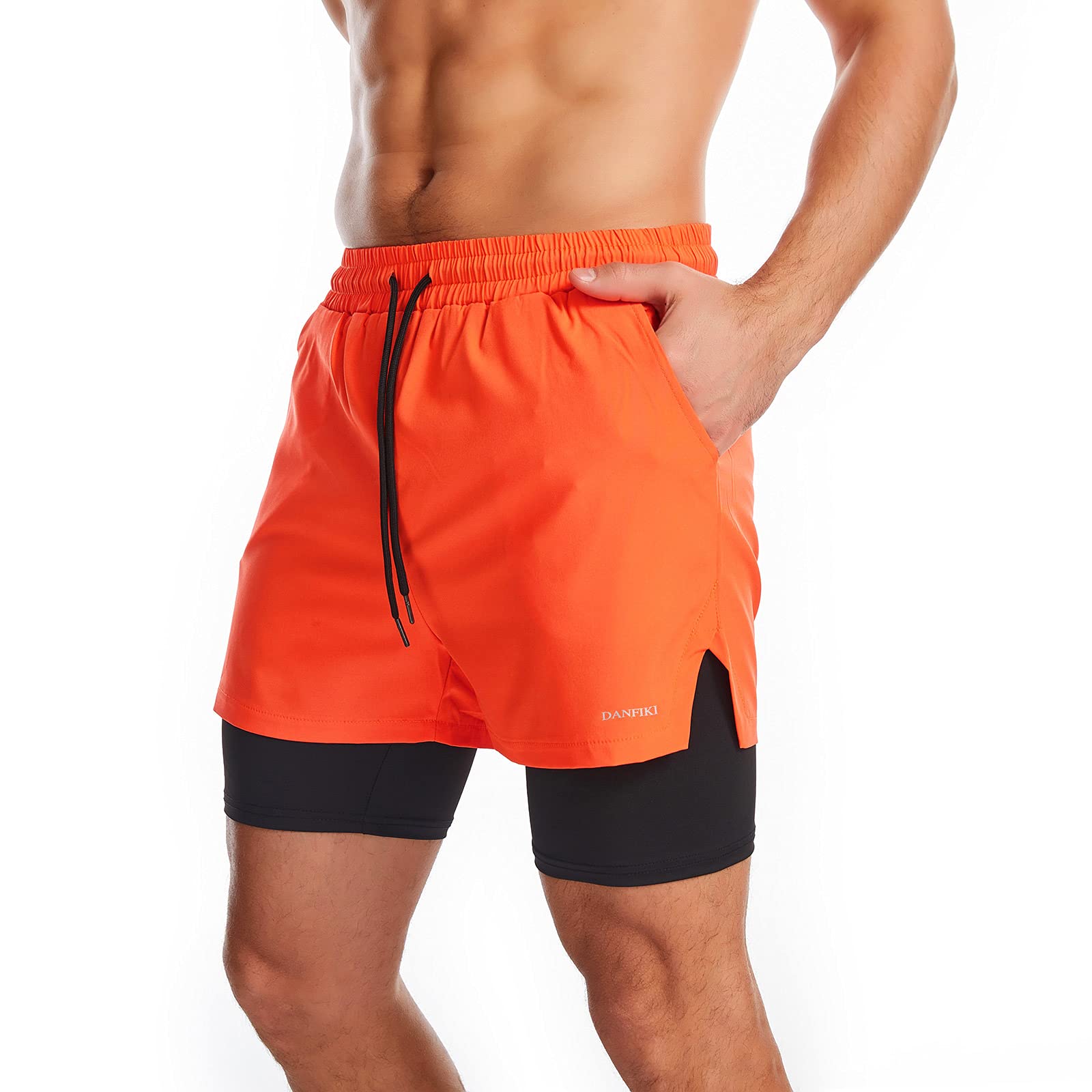 Danfiki Pantaloncini Sportivi da Uomo Running Shorts Asciugatura Rapida con Tasca per Jogging Tennis Fitness Allenamento 2 in 1