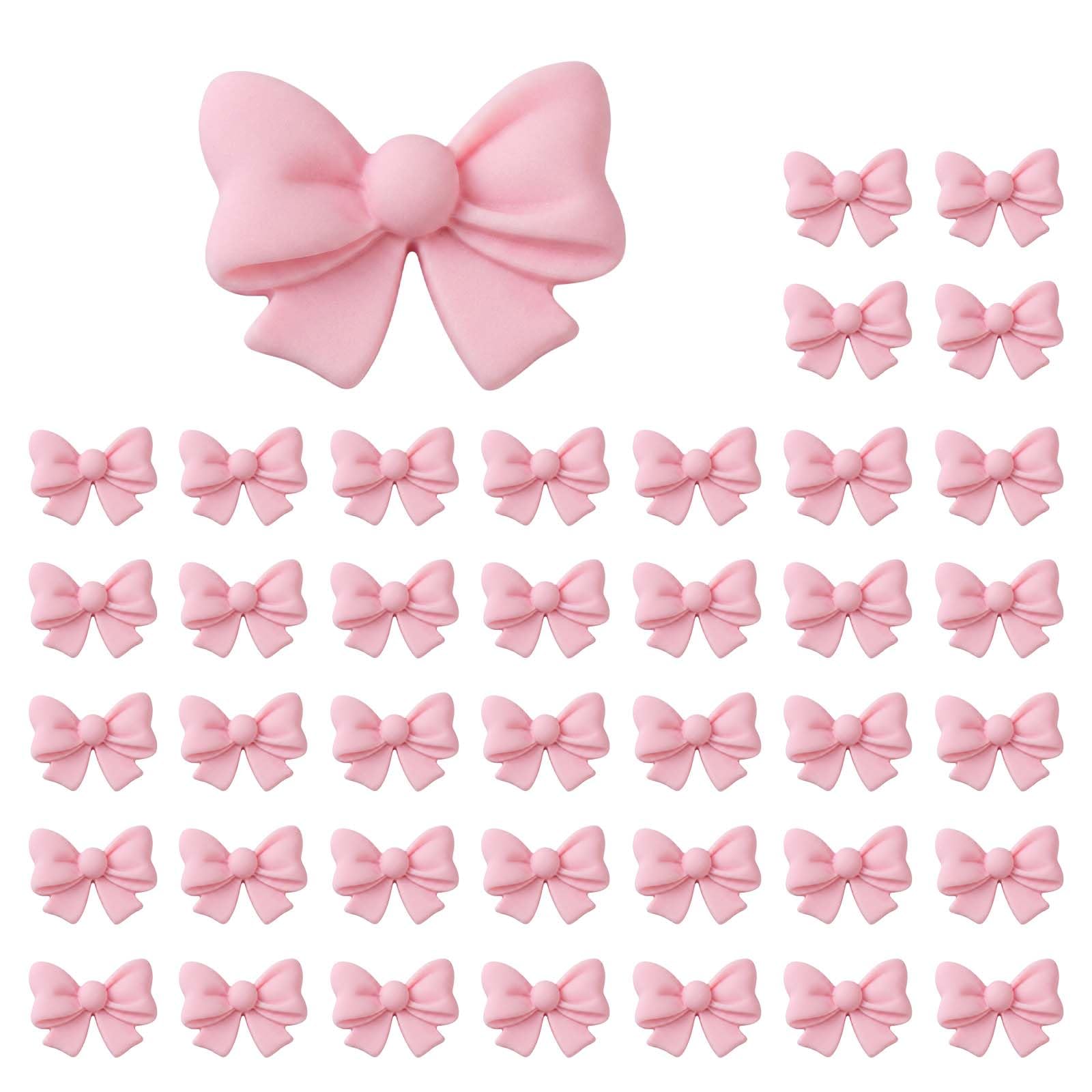 40 PCS Pink Bow Cupcake Decorations, Edible Cake Bows for Cake Decorating, Cute Coquette Bow Themed Cake Toppers for Birthday Party, Bridal Engagement Wedding Decoration Supplies