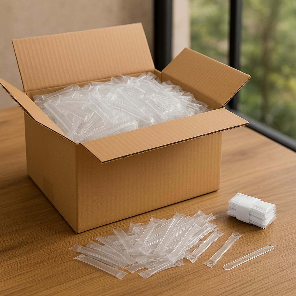 Palettine Caffè Monouso in Plastica Imbustate Singolarmente, 10 Confezioni da 50 Pezzi (Totale 500), Palettine Igieniche Resistenti per Bar, Ufficio, Casa e Distributori Automatici
