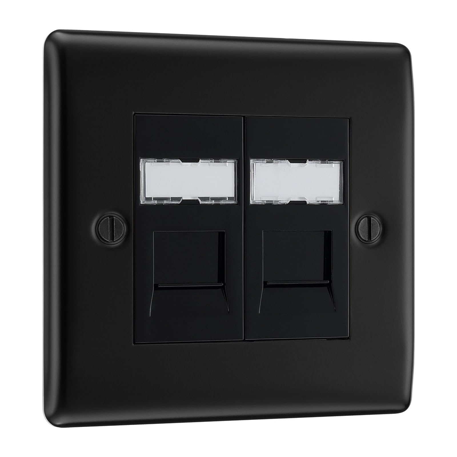 Matt Black Double 2 Gang RJ45 Data Socket Black Insert NFBRJ452