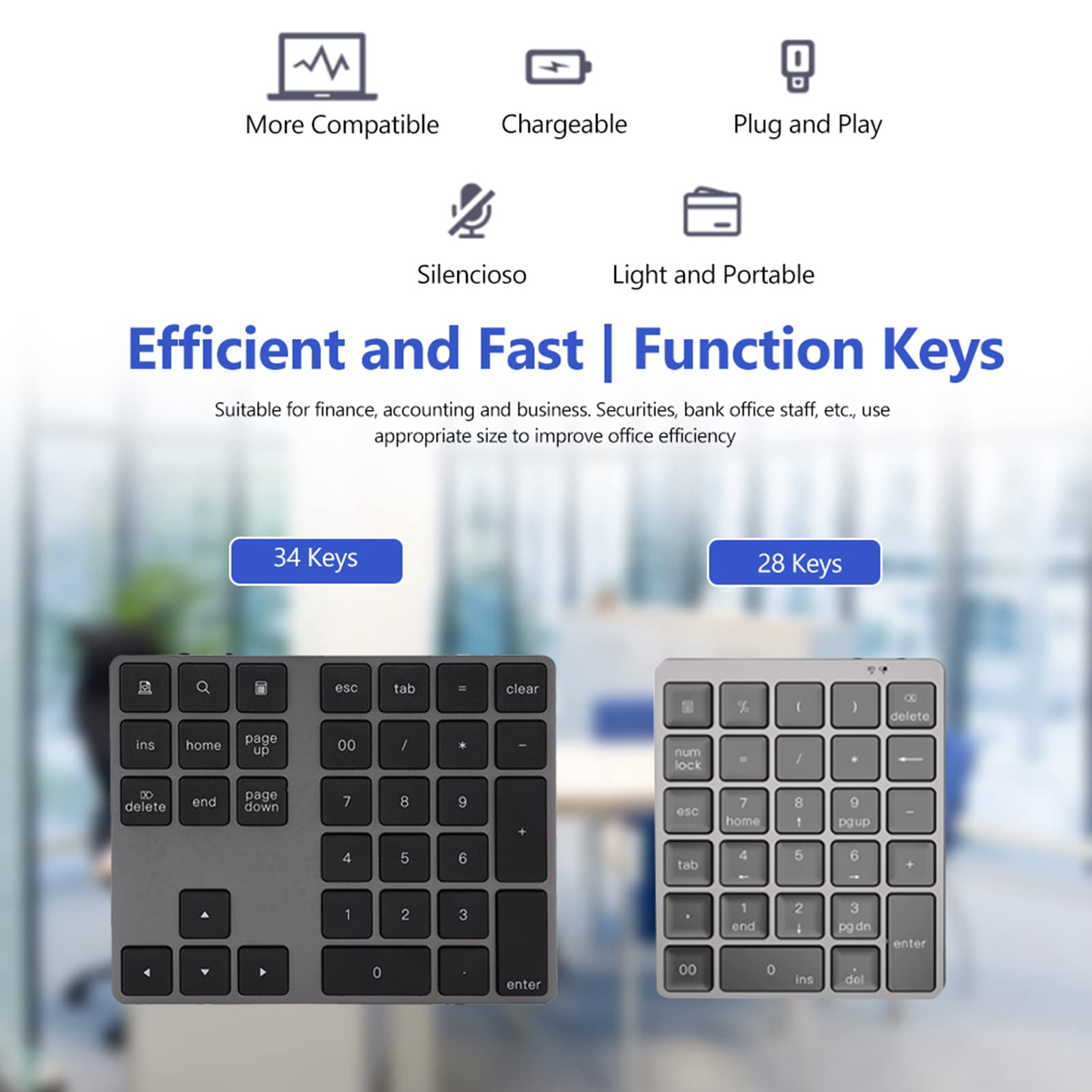 Tastierino Numerico a 34 Tasti, Bluetooth Wireless Tastierino Numerico, Supporto per Wins, per IOS, per Android, Tastiera per Immissione Dati con Tastierino Numerico contabilità