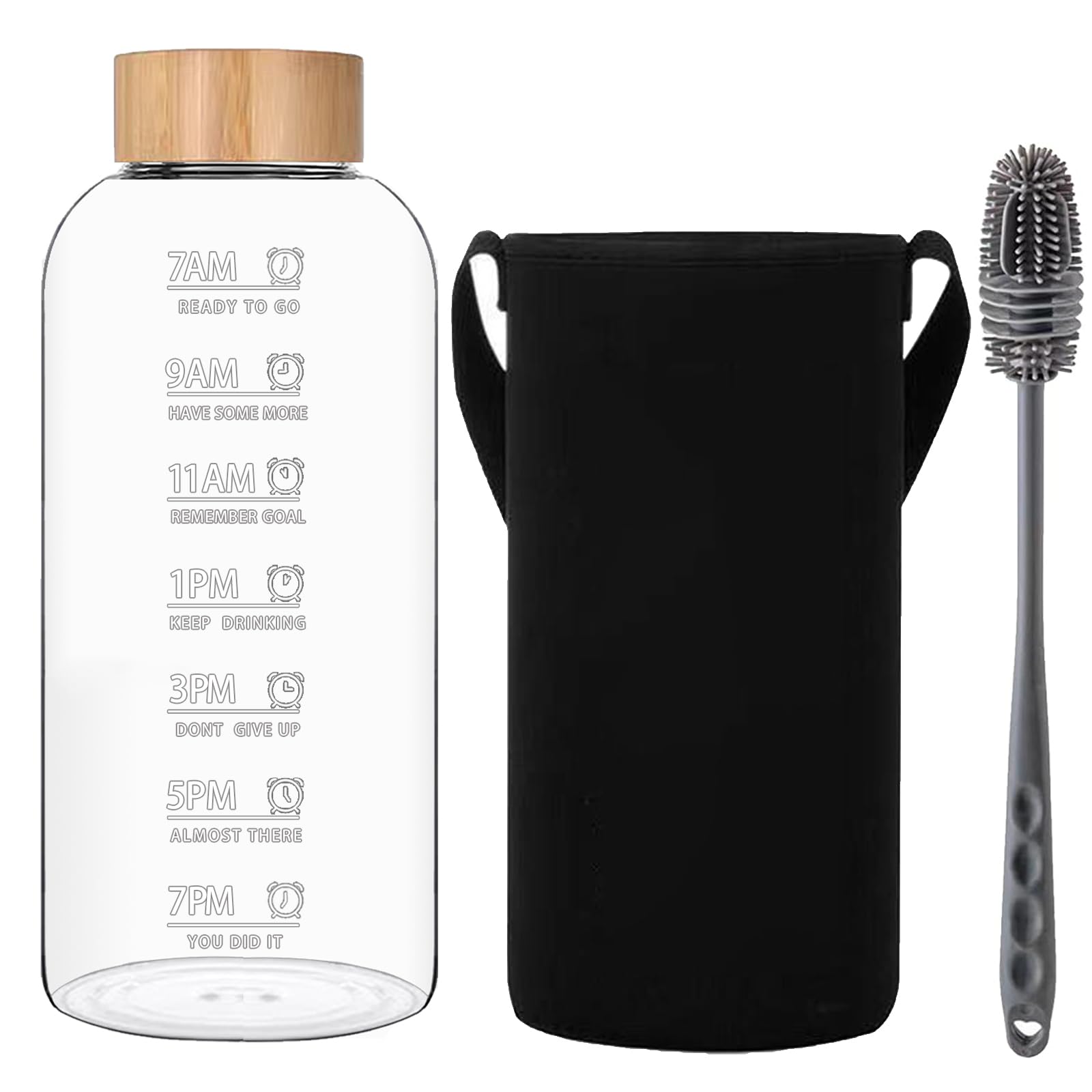 Glass Water Bottle 1.5 Litre - 1500ml Large Borosilicate Wide Mouth Glass Drinking Bottles With Bamboo Lid