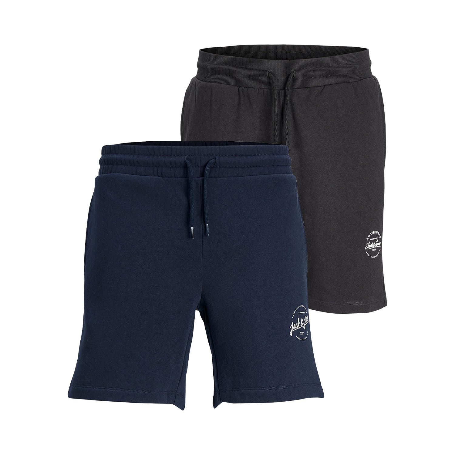 JACK & JONESMens Sweat Shorts Multipack 2pcs JWHARTHUR JJSWEAT Original Classic Regular Fit with Drawstring Shorts Casual and Everyday Wear for Men - Black/Navy