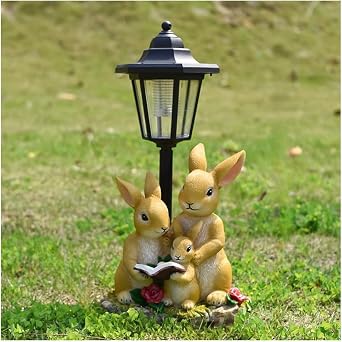 Rabbit Garden Sculpture, Garden Statue Decoration, Solar LED Light, Outdoor, Housewarming Gift, Patio, Garden, Balcony, Animal Figurine, Resin, Garden Ornament, Garden Ornament, Solar Figurine