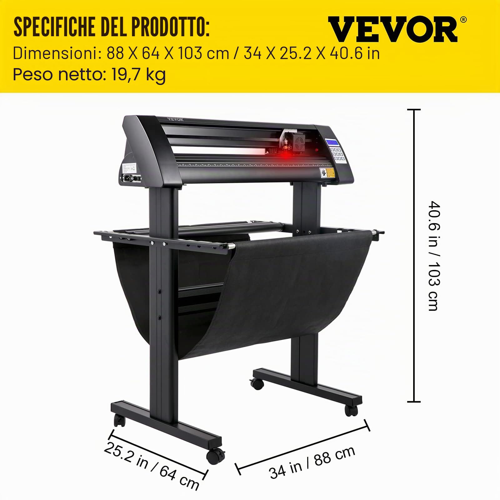 VEVOR Plotter da Taglio Vinile Semiautomatica, KH-720A 720mm Potenza 95W Taglierina per Plotter Vinile Signmaster con Luce Guida a LED per Adesivi per Auto, Segnali Stradali, Palloncini, Caschi, ecc.