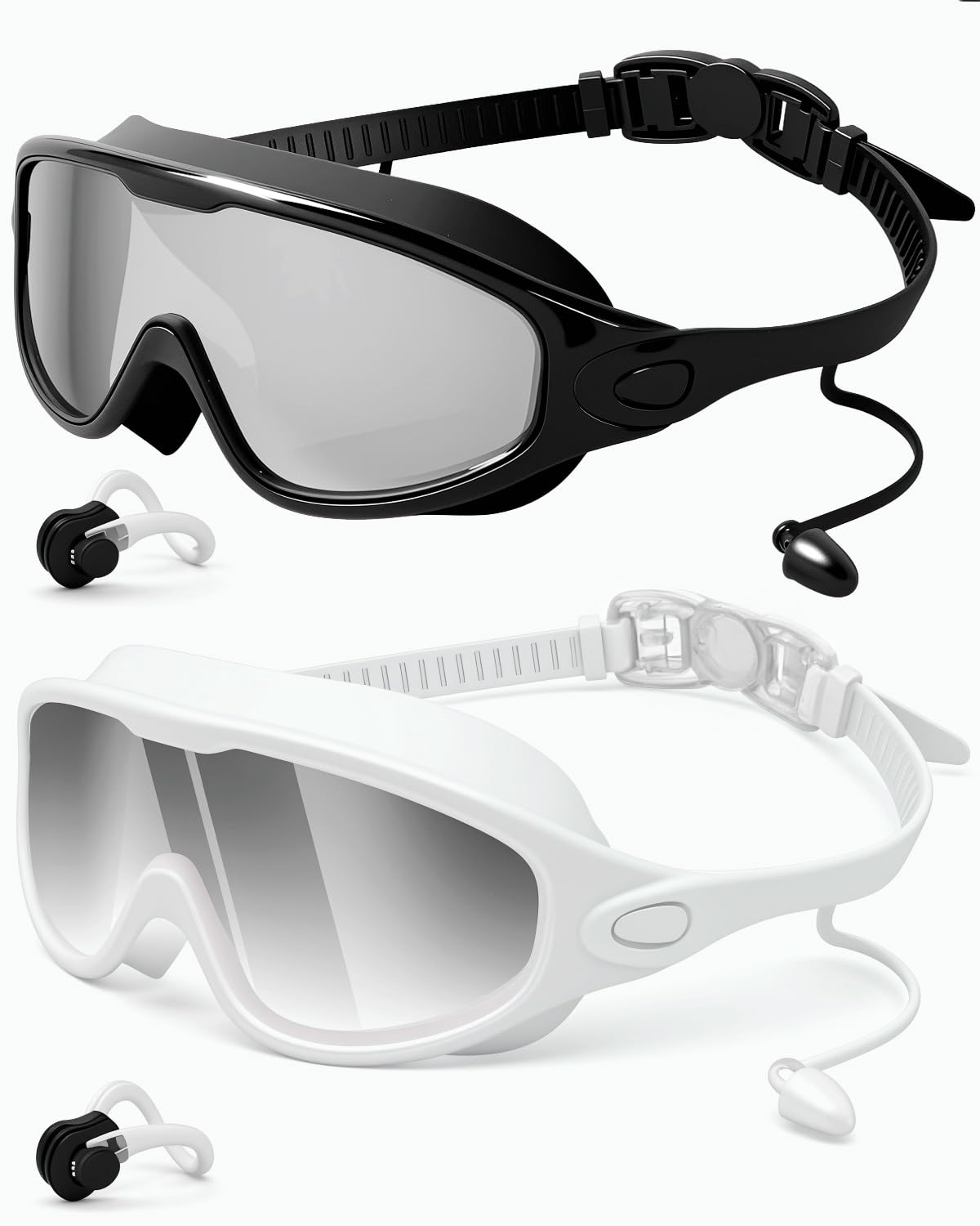 Rantizon Swim Goggles 2 Pack, Wide View Anti Fog&UV Swimming Goggles for Audlt, No Leaking Swim Glasses for Men Women Kids