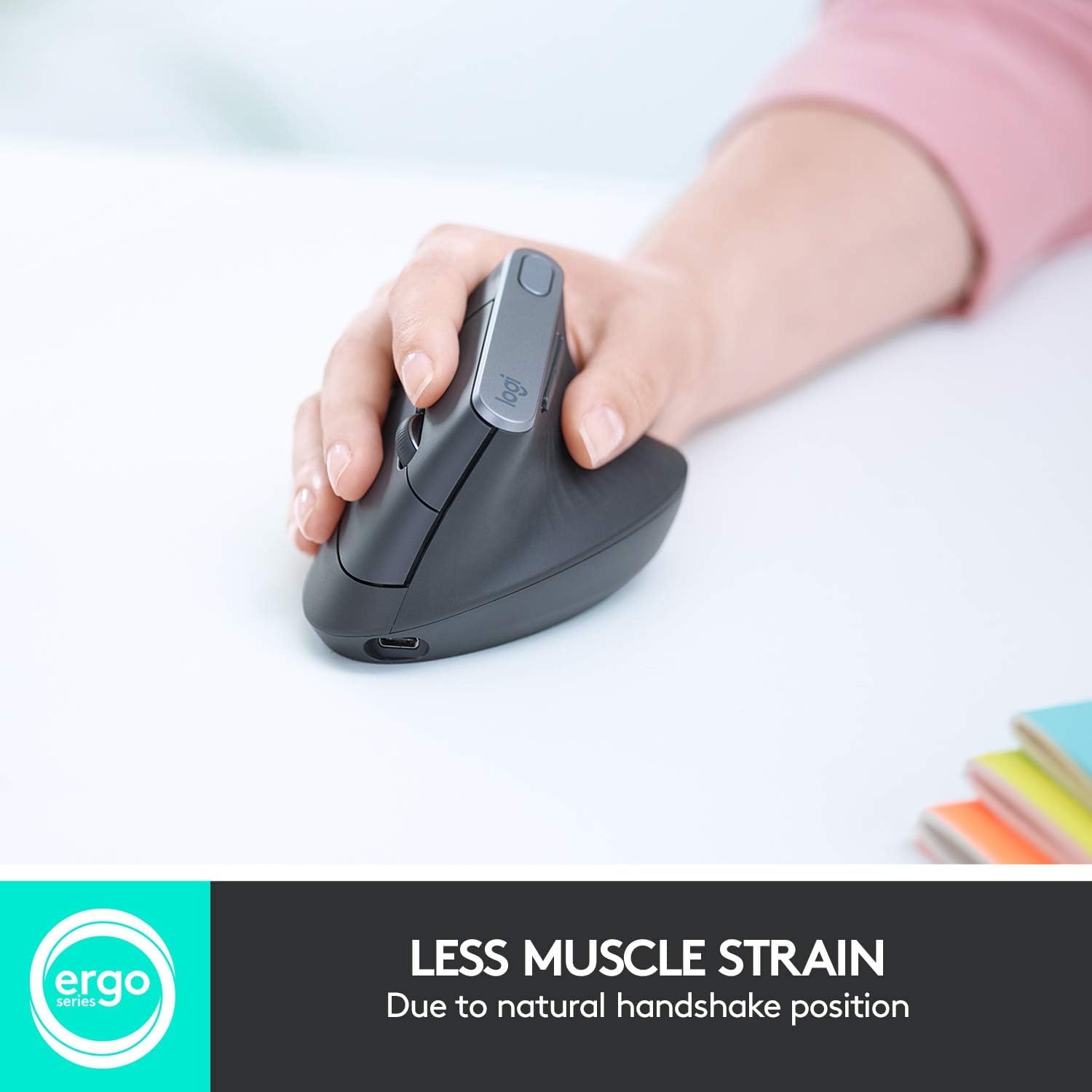 Logitech MX Vertikale kabellose Maus - Ergonomisches Design reduziert Muskelbelastung, verschiebt Inhalte zwischen 3 Windows und Apple-Computern, wiederaufladbar, Graphit