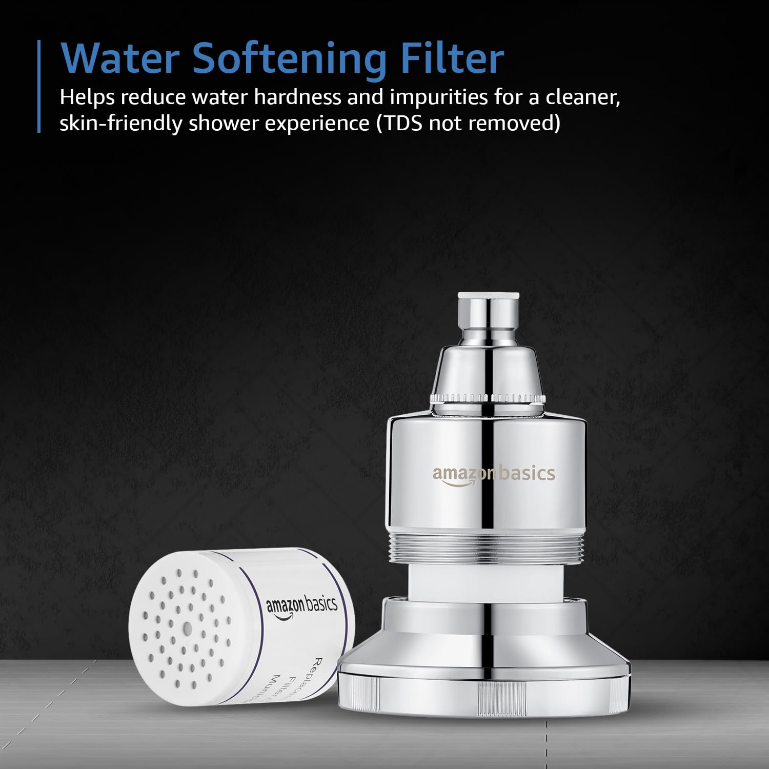 Amazon Basics Shower Head with Built-In Filter | Reduces Water Hardness & Impurities | Chrome Finish | Fixed Flow | Easy Installation | 11.6L x 11.6W x 13.6H cm