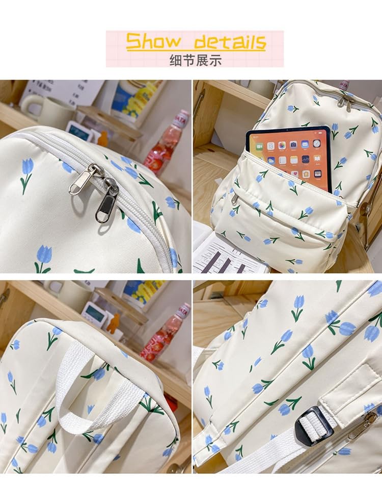 Three-piece floral quilted backpack set, a cute pink floral backpack for women, including a small crossbody bag (White)4