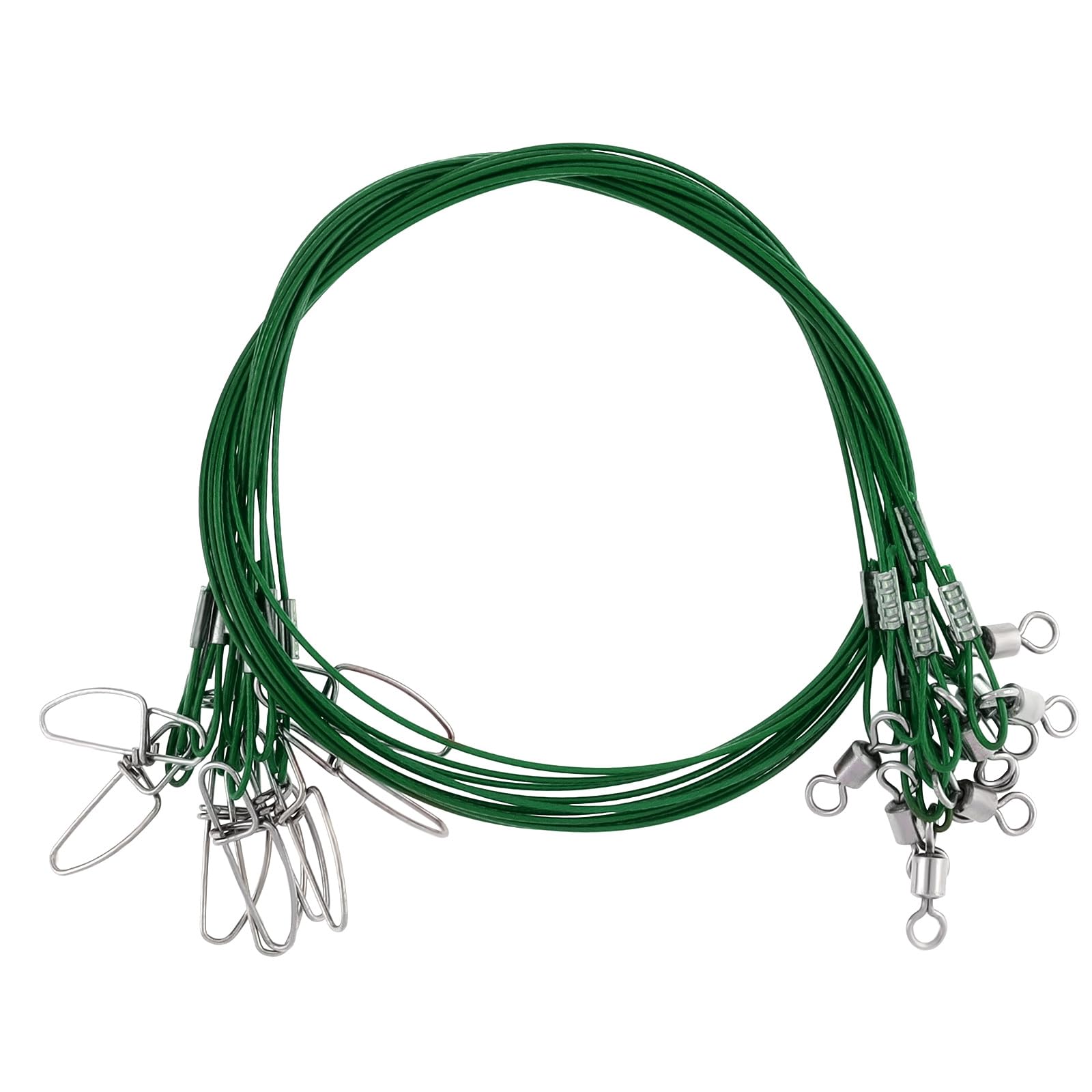 Conskyee Fishing Wire Leaders,150LB 19.7Inch Stainless Steel Leader Line, Saltwater Fish Leaders with Swivels and Snaps Connect Fishing Gear and Tackle, for Lures Bait Rig or Hooks, 10Pcs