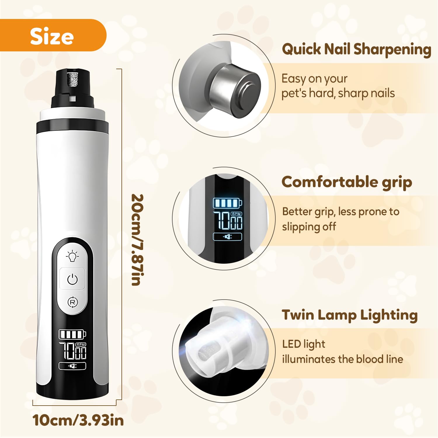 2026 New Silent Pet Nail Grinder, Rechargeable Dog Nail Grinder, Portable Electric Pet Nail Trimmer for Cats, Dogs and Other Animals - image 2