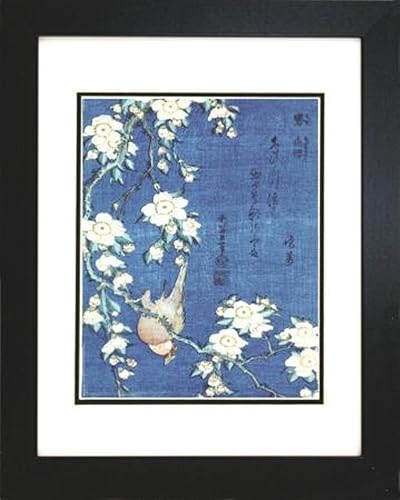 Buyartforless IF EBN1026 - Póster de cristal enmarcado profesionalmente con diseño de camachuelo y cerezo por Katsushika Hokusai de 14 x 11