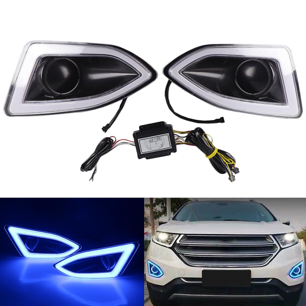 Lampada di guida a LED per paraurti anteriore con luce notturna blu, 3 colori MASO DRL, luci di marcia diurna, luce bianca con indicatore di direzione ambra, 2015-2018, compatibile con F0-RD Edge