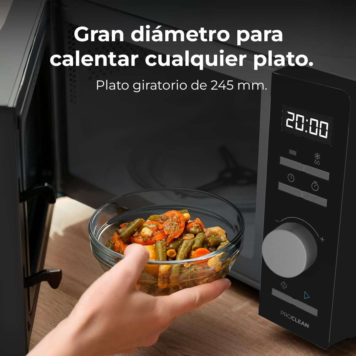 Cecotec Microondas Digital Motor Inverter 20L Proclean 5010 Inverter. 700W, 5 Niveles de Potencia, Bajo Consumo, Pantalla LED, Plato Giratorio de 245mm, Temporizador, 8 Modos