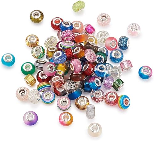 Vista 8 de 100 cuentas facetadas europeas de vidrio de color mixto transparente Rondelle de cristal grande agujero suelto cuentas espaciadoras con doble núcleo