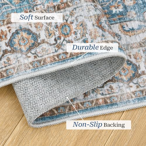 Madane Hallway Runner Rug 2'6''x10' Kitchen Runner, Non Slip Vintage Runners for Hallways Washable Kitchen Rugs Soft Low Pile 2.5x10 ft Rug Runner for Laundry Room, Entryway and Bedroom, Navy
