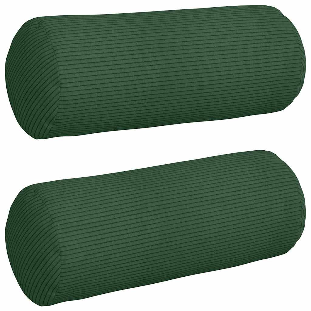 Poduszki bolster 2 sztuki, ciemnozielone, Ø 15 x 40 cm, tkanina sztruksowa, poduszka ozdobna na kanapę, sofę, łóżko, do domu, biura