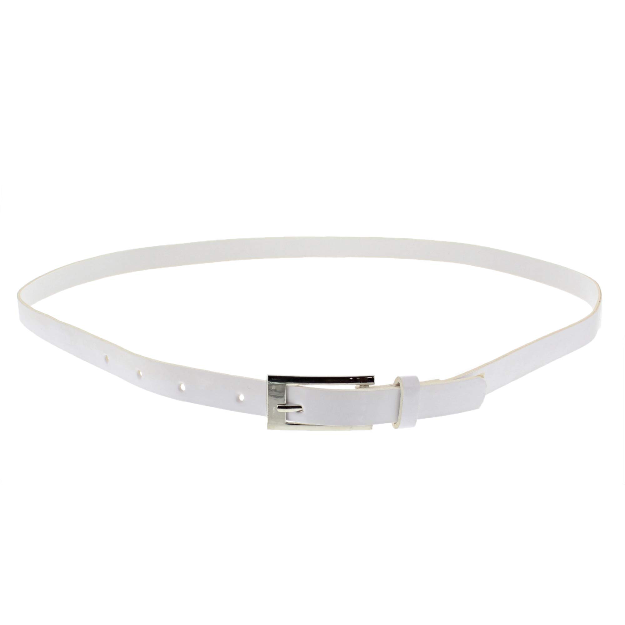Zac's Alter Ego Women's White 13Mm Glossy Skinny Pencil Belt With Silver Buckle