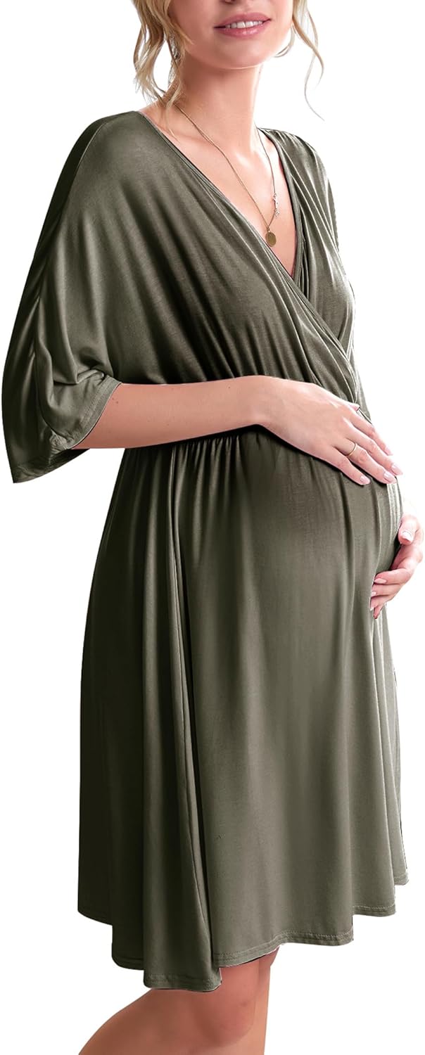 Ekouaer 3 in 1 Labor/Delivery/Hospital Gown Maternity Dress Nursing Nightgown Sleepwear for Breastfeeding